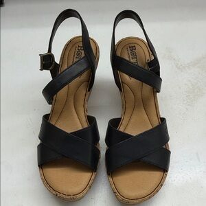 Born Black Tan Women's Wedge Sandals